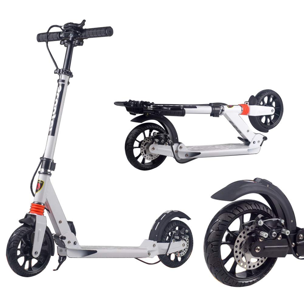 LXLA - Ultra Wide Wheel Adult Kick Scooter with Disc Handbrake | Foldable & Adjustable Height Commuter Scooter for Teens & Adults | Supports 330lbs | Perfect for Urban Commuting, Campus Travel & Leisure Rides (White)