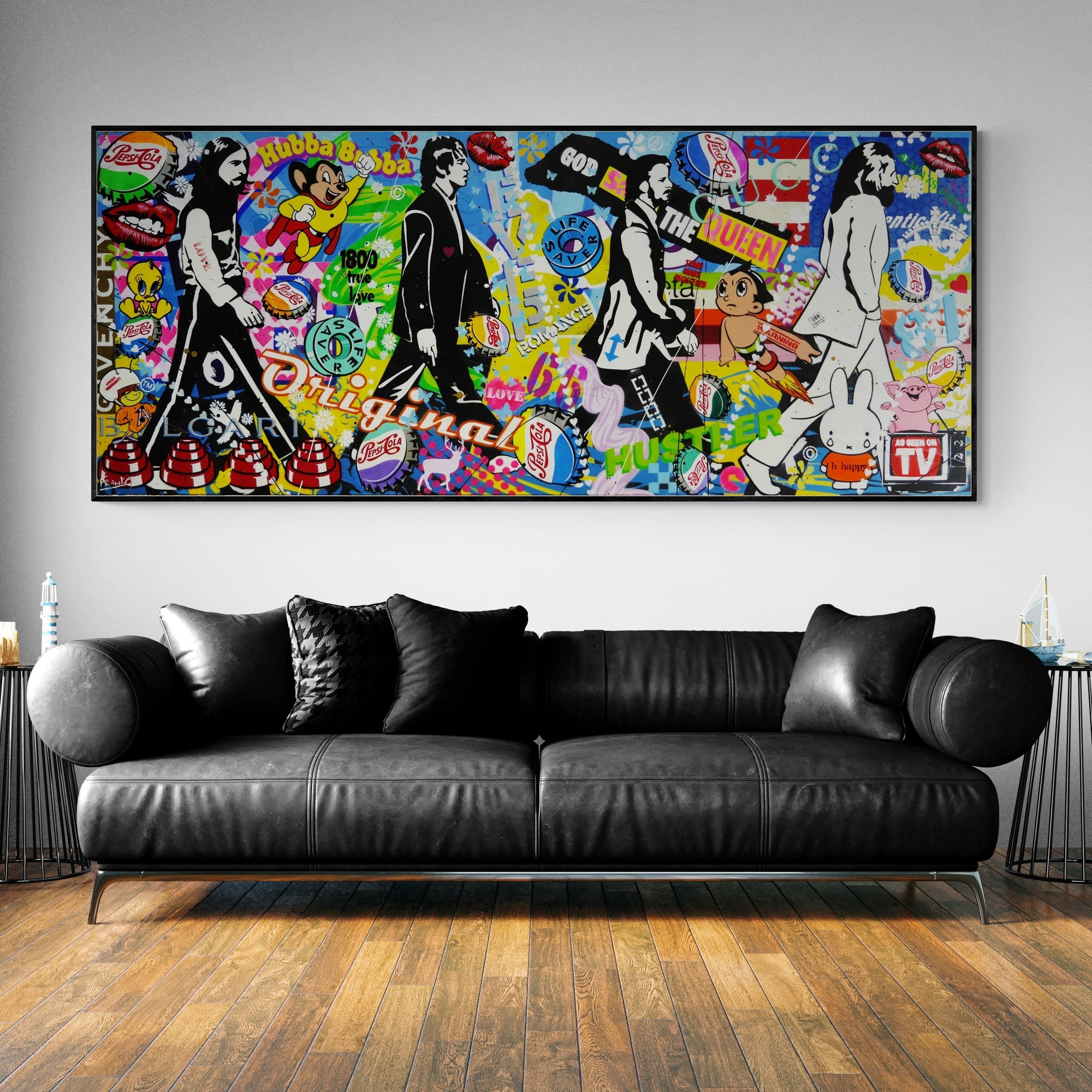 The Beatles Textured Urban Pop Art Painting - 240cm x 100cm Large Wall Decor for Living Room, Bedroom & Music Studio