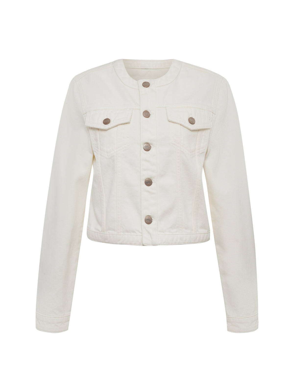 Women's Denim Collarless Jacket - White | Casual Chic Outerwear for Spring & Fall | Perfect for Date Nights & Weekend Outings