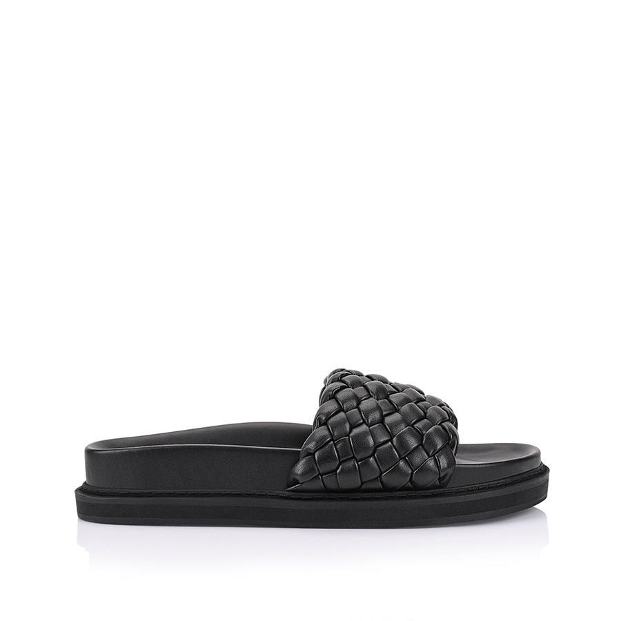 Bruce Footbed Slides for Men & Women - Comfortable Black Sandals for Indoor & Outdoor Use - Perfect for Home, Pool, Beach, and Lounging