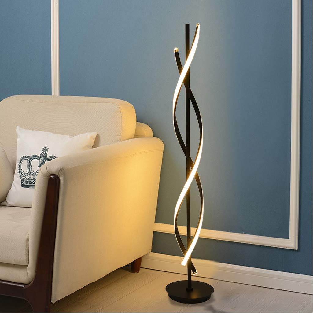 Modern LED Spiral Floor Lamp with Built-in Dimmer - Black Futuristic Pole Light for Living Room, Bedroom & Office - Bright Lighting & Ambient TV Soft Light - Perfect for Reading, Relaxing & Workspace Illumination