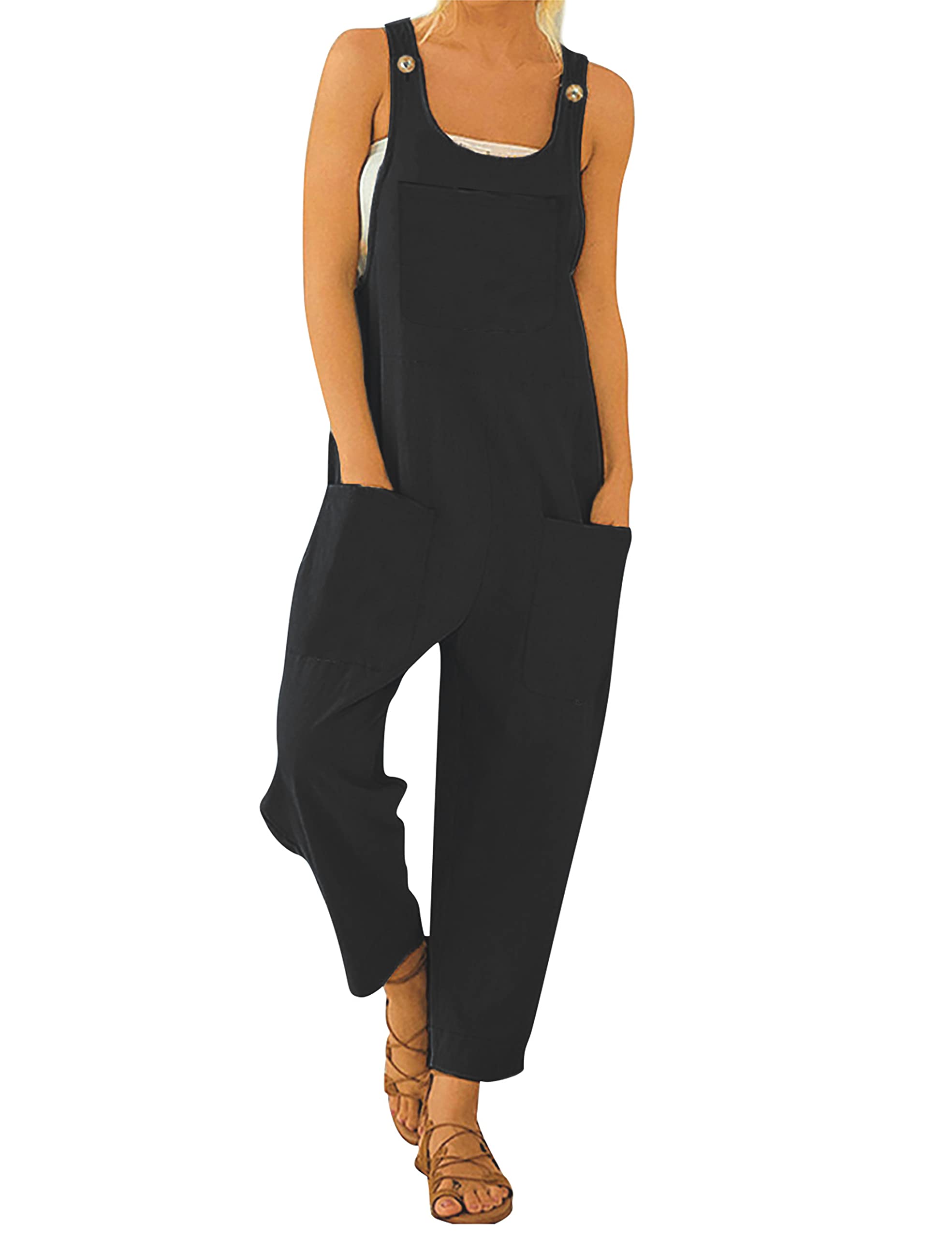 Women's Sleeveless Loose Fit Overalls Rompers - Cotton Linen Wide Leg Jumpsuits for Summer, Casual Wear & Outdoor Activities