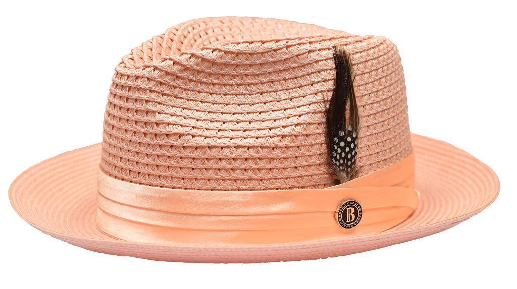 Stylish Peach Fedora Braided Straw Hat for Women - Summer Beach Sun Hat with Wide Brim - Perfect for Vacation, Outdoor Activities, and Fashion Accessories