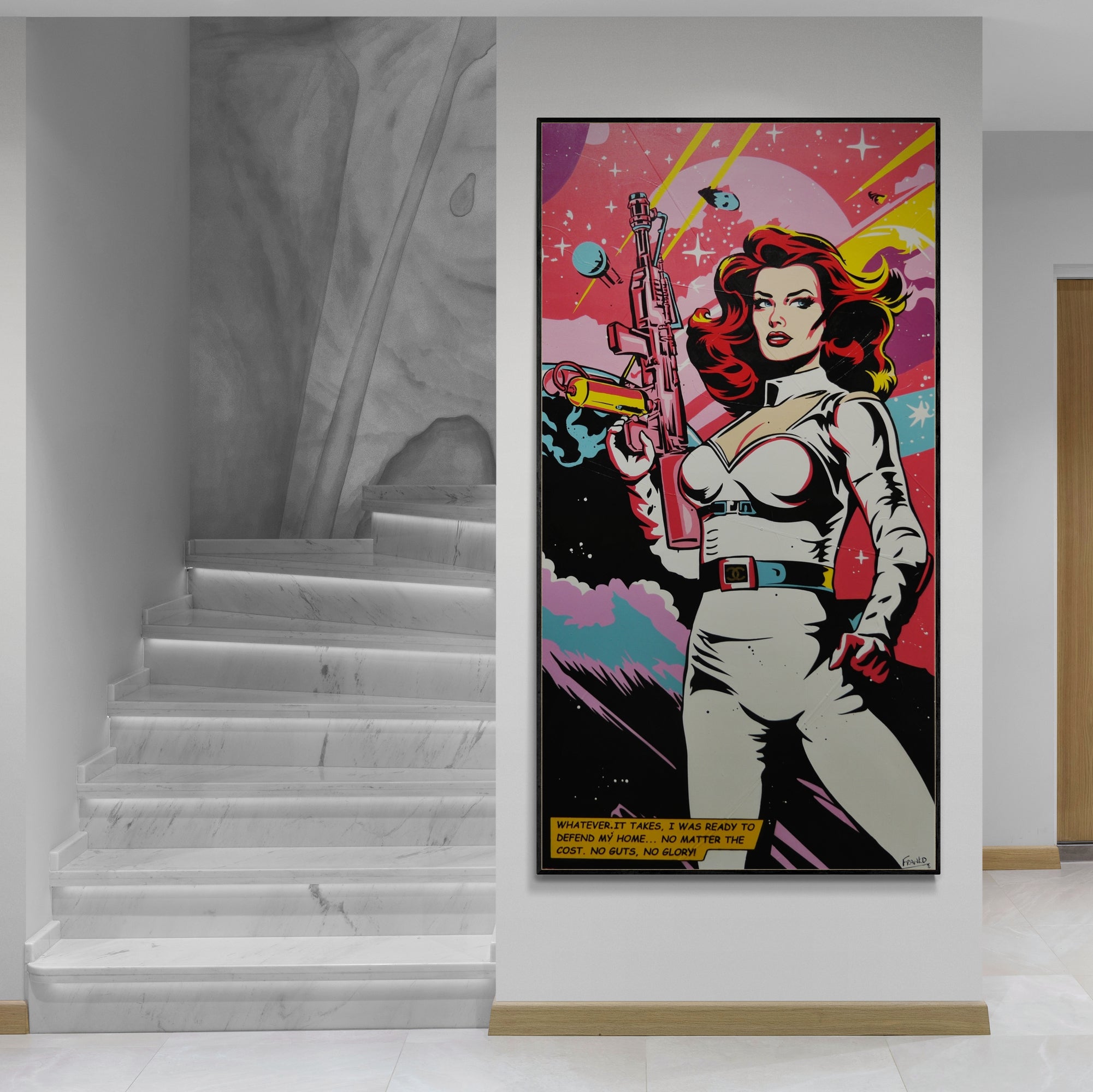 Interstellar Diva 190cm x 100cm Textured Space Ranger Classic Pop Art Canvas Wall Painting - Perfect for Living Room Decor, Bedroom Art & Modern Office Wall Decor