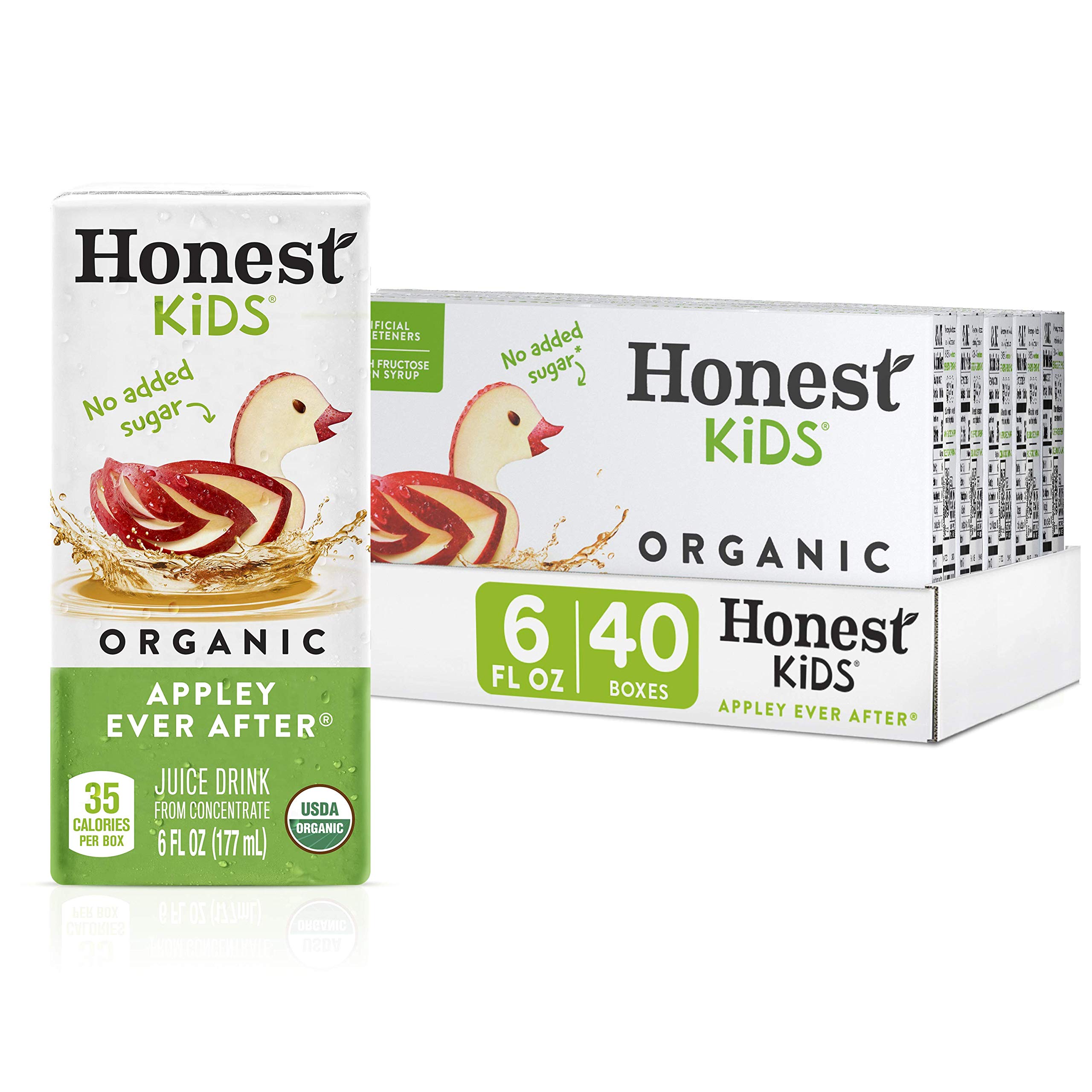 Organic Honest Kids Appley Ever After Juice Drink - 6 Fl oz Juice Boxes, Pack of 40, Apple Flavored | Healthy Snack for Kids Lunchboxes, School, Parties & On-the-Go Hydration