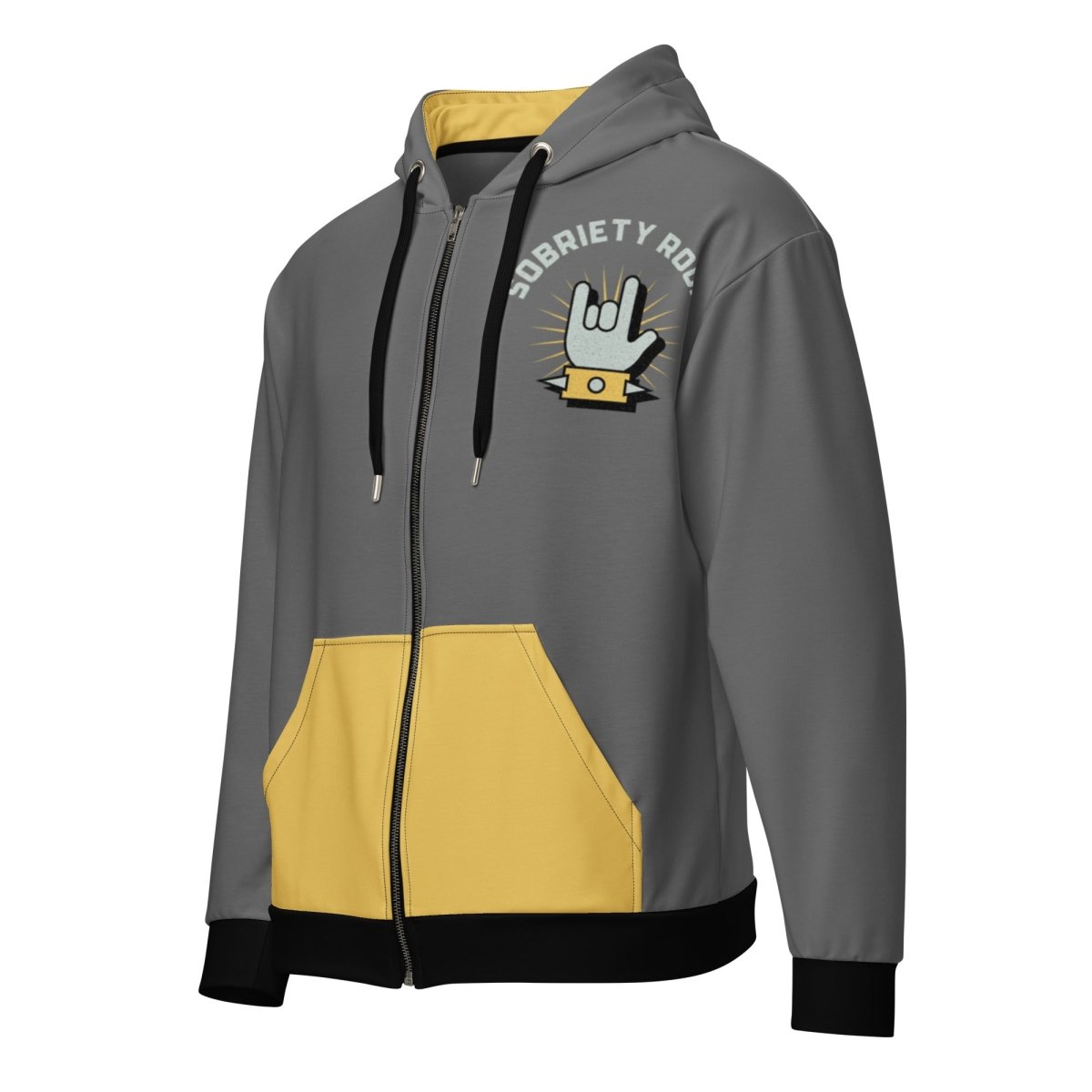 Sobriety Rocks Unisex Zip Hoodie - Gray & Yellow Variant | Comfortable & Stylish for Everyday Wear | Perfect for Casual Outings, Recovery Support & Gifts