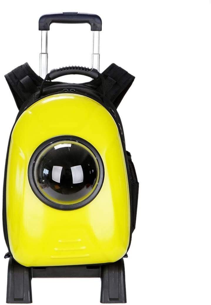 Portable Pet Travel Backpack Carrier with Telescopic Handle - Wheeled Trolley for Cats & Small Dogs (Yellow) | Perfect for Air Travel, Vet Visits & Outdoor Adventures