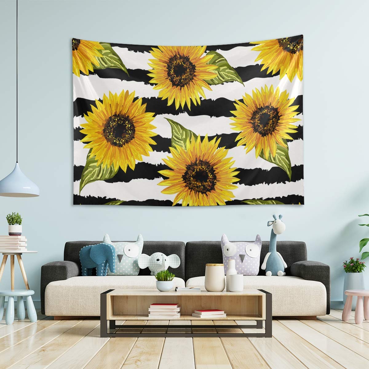 Stripe Sunflowers Large Wall Tapestry 80x60 Inch - Bohemian Room Decor for Bedroom & Living Room | Perfect for Home Decor, Dorm Wall Hanging, and Festival Decoration