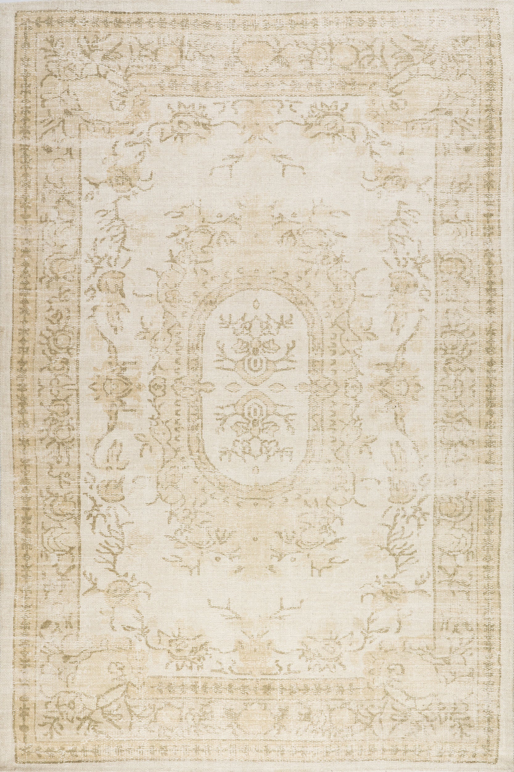 Castellan Medallion Wool and Cotton Rug - Soft Beige Area Rug for Living Room, Bedroom, and Office Decor