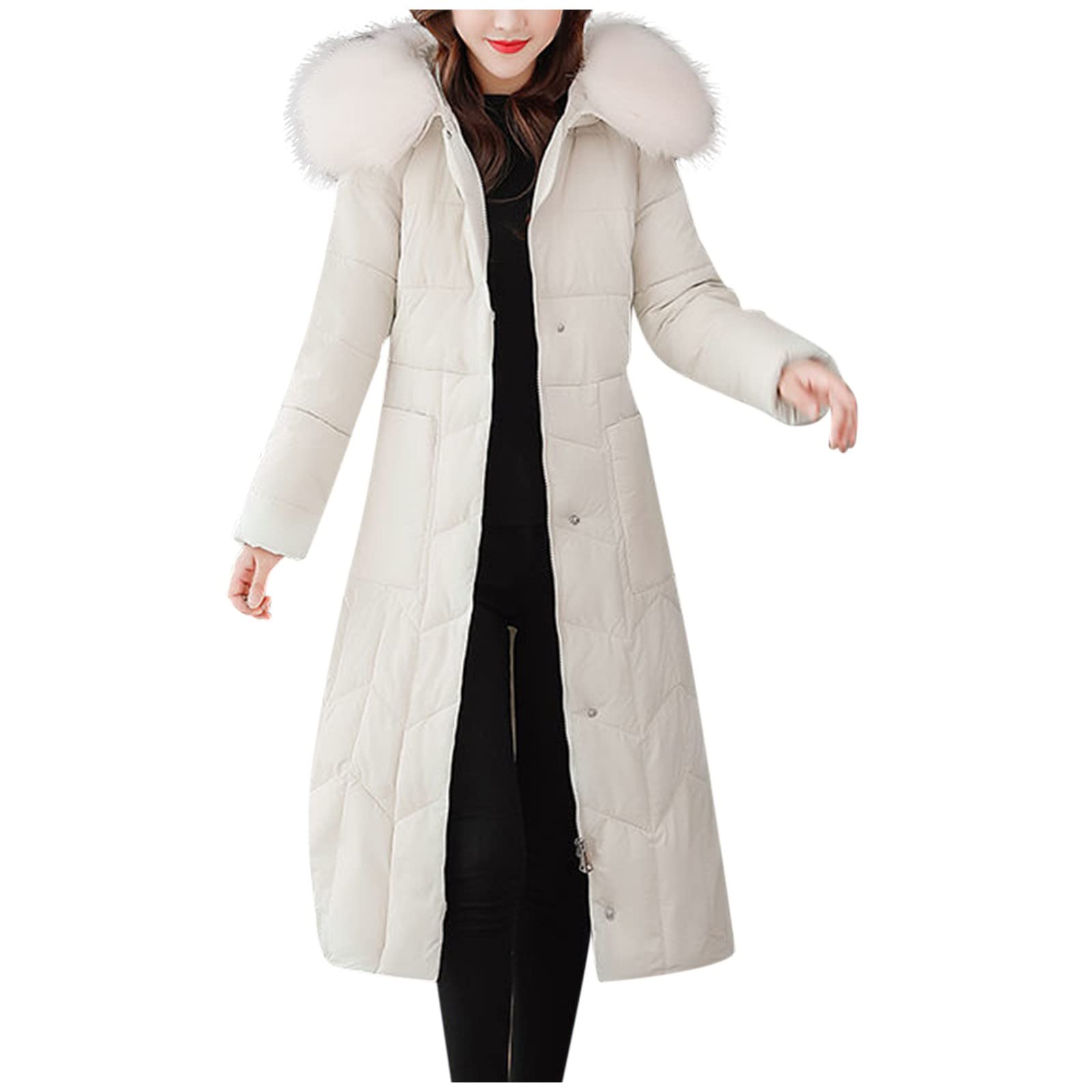 Women's Winter Hooded Suede Jacket with Pockets - Long Cotton-Padded Coat for Women | Warm Outerwear for Cold Weather, Snow Days & Winter Fashion