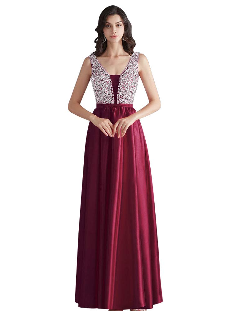Beauty-Emily Women's Sleeveless Sequin A-Line Long Evening Dress for Prom, Wedding, Gala & Special Occasions - Elegant Sparkly Formal Gown