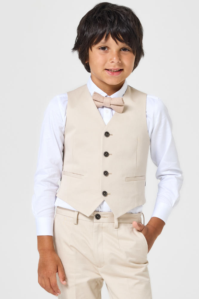 George Men's 4-Button Slim Fit Vest - Sand Cotton Blend for Formal Wear & Business Attire | Perfect for Weddings, Office & Special Occasions