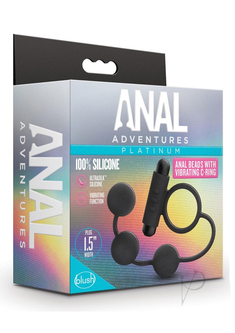 Premium Platinum Silicone Anal Beads with Vibrating Cock Ring - Black | Adult Toy for Couples & Solo Play | Enhance Intimacy & Sensual Exploration in Bedroom