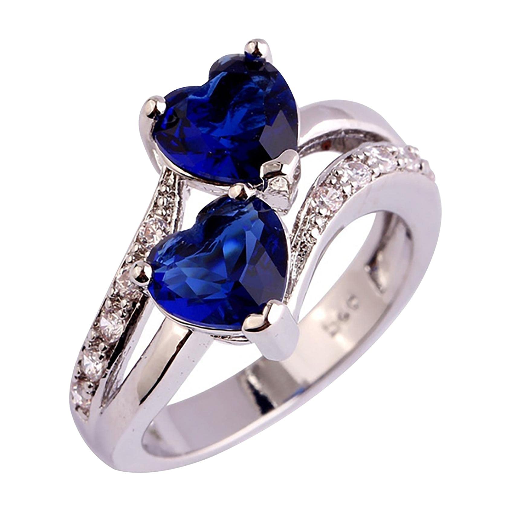 Rainbow & White Gemstone Heart Cut Ring for Women - Fashion Jewelry Gift for Birthday, Valentine's Day, Anniversary & Christmas (Deep Blue, Size 10) - Perfect for Date Nights, Parties & Special Occasions