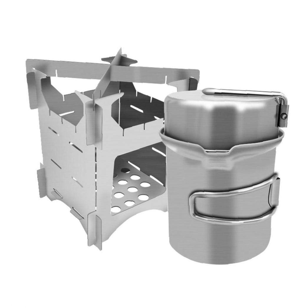 **Portable Stainless Steel Camping Cookware Set - 2PCS Pot & Pan with Folding Stove for Outdoor Hiking, Picnic & Backpacking | Lightweight & Durable for Camping Trips & Adventure Cooking**
