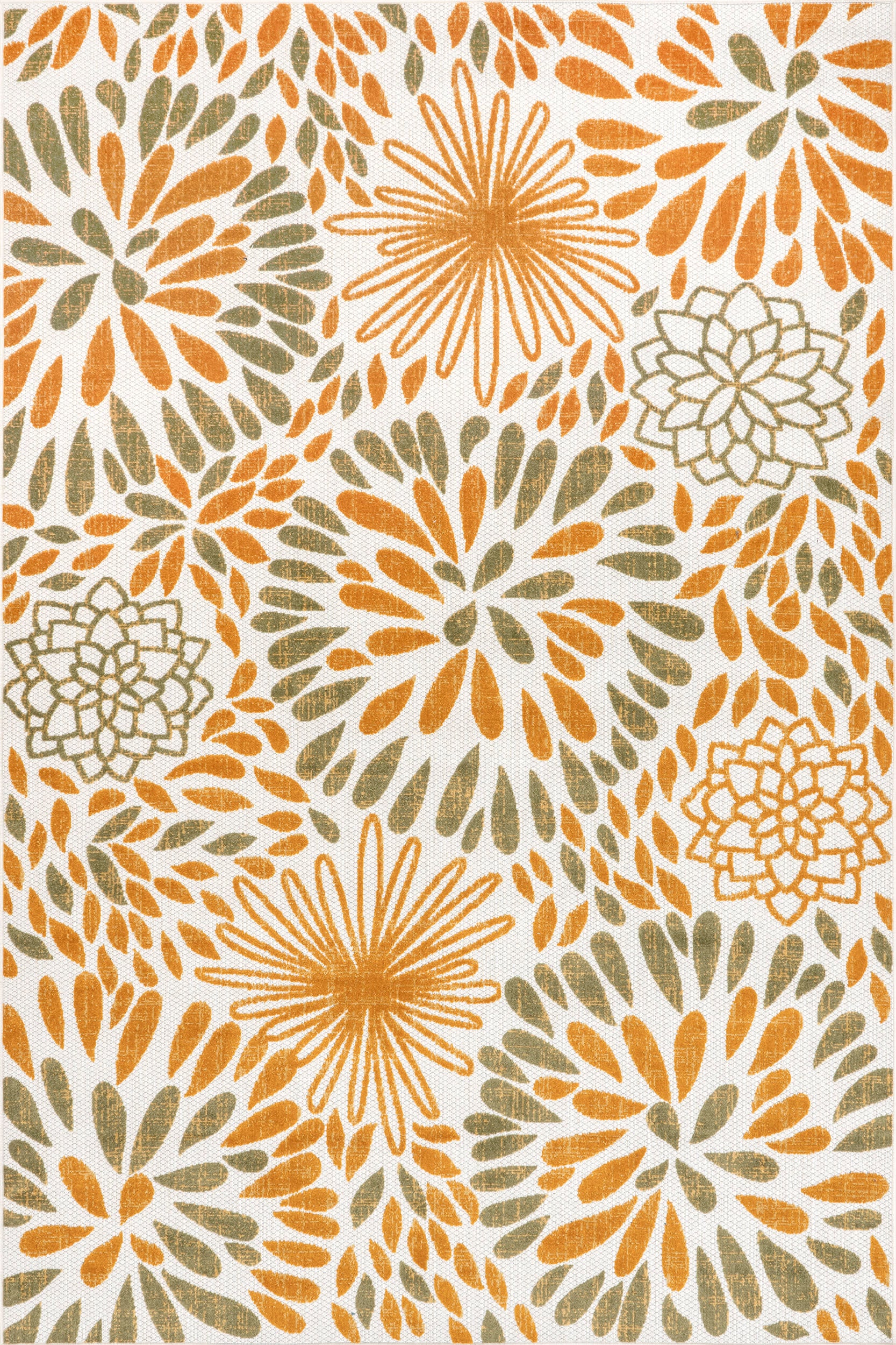 Floral Fireworks Indoor/Outdoor Area Rug - Non-Slip Orange Bohemian Design for Living Room, Bedroom, Patio & Deck Decor