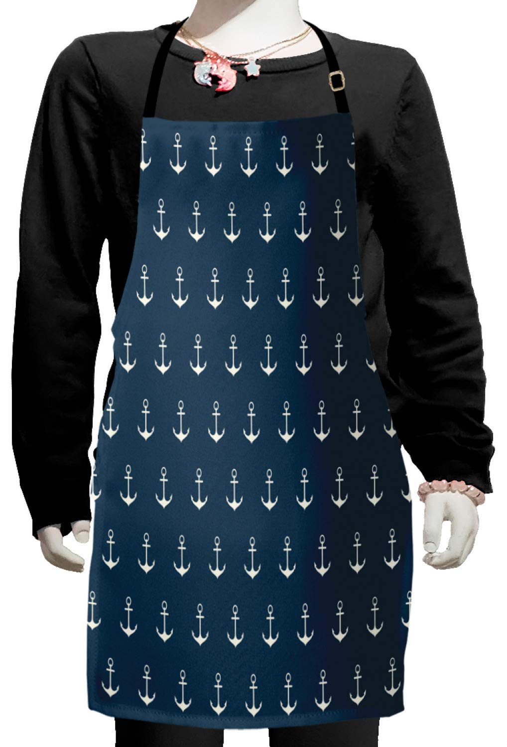 Ambesonne Nautical Anchor Apron - Classic Blue and White Sailor Ship Print, Adjustable Ties for Baking, Painting & Cooking - Perfect for Home Chefs, Artists & Nautical Enthusiasts