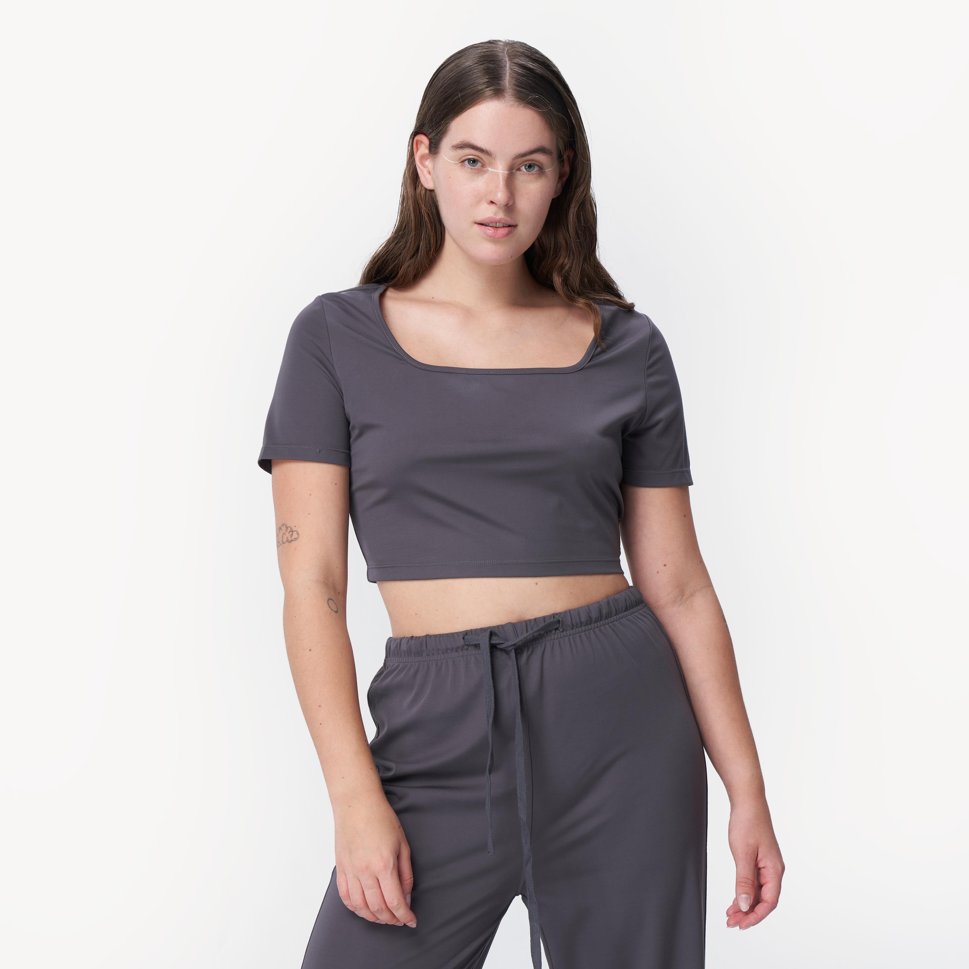 Square Neck Knitted Crop Top for Women - Trendy Summer Short Sleeve Blouse - Perfect for Beach, Vacation & Casual Outings