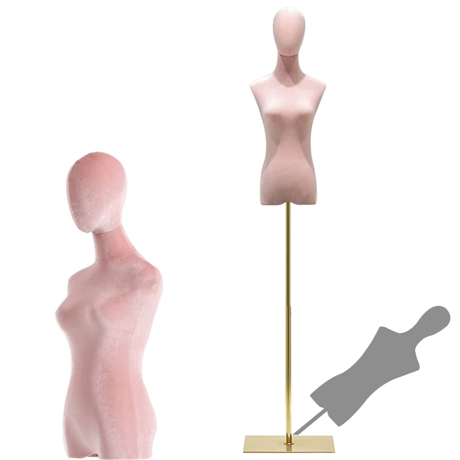 Pink Velvet Female Dress Form with Metal Stand - Adjustable Mannequin for Clothing Retail, Online Boutiques & Trade Shows | Perfect for Jewelry Display, Craft Shows & Fashion Merchandising