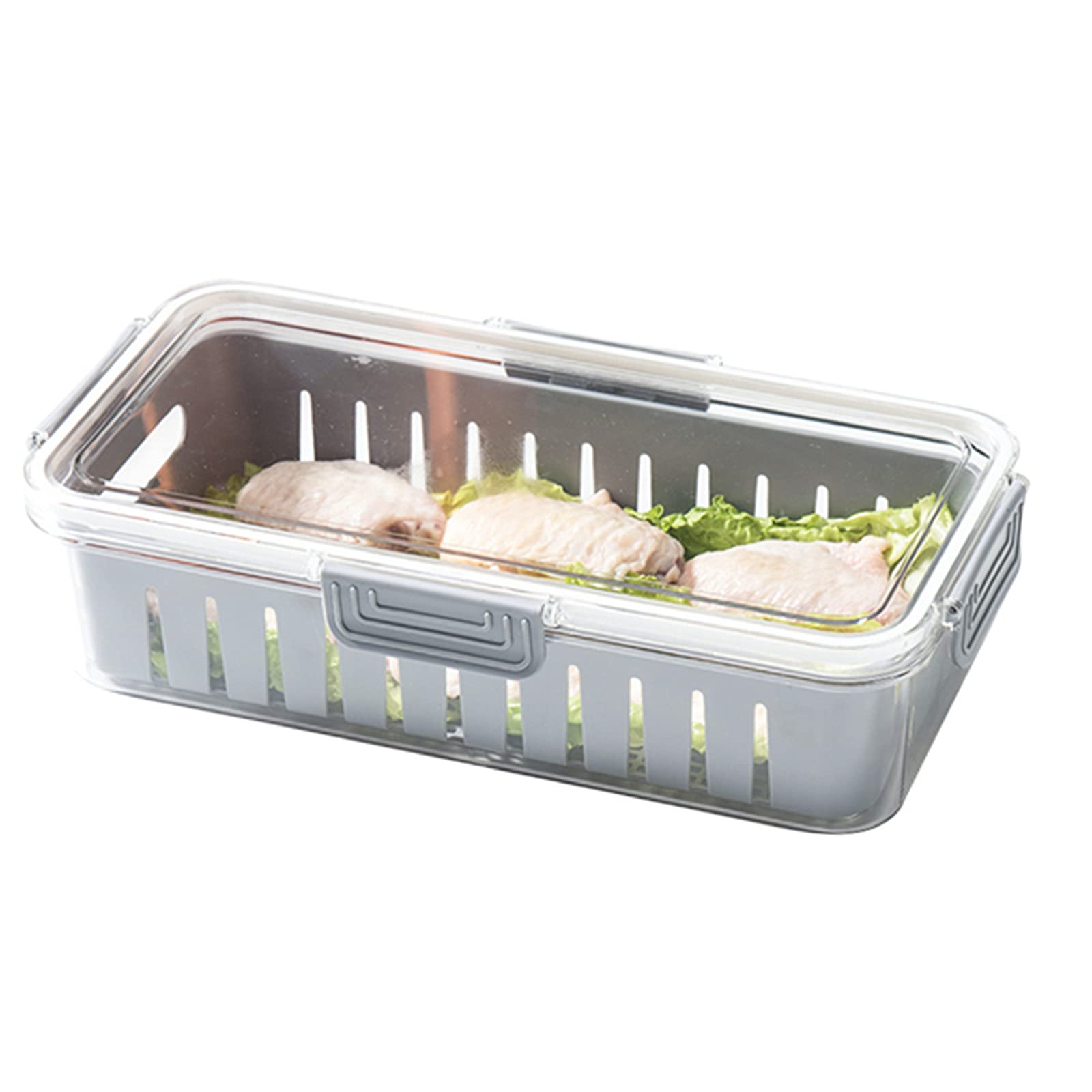 Food Storage Containers for Fridge - BPA-Free Refrigerator Organizer Bins with Drain Basket, Stackable Kitchen Storage Containers for Fruits, Vegetables & Meal Prep (Grey) - Perfect for Refrigerator Organization & Fresh Food Storage