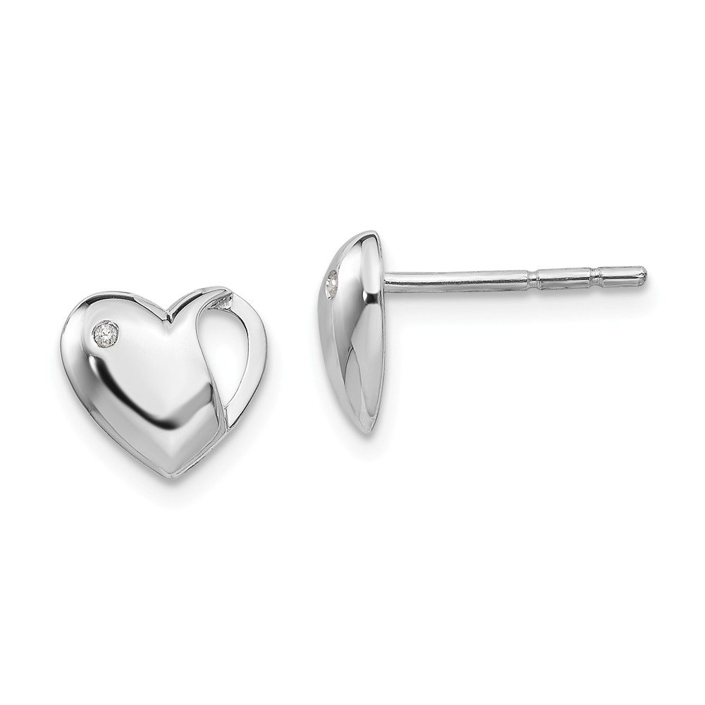 925 Sterling Silver Polished Post Earrings with White Ice 0.01ct Diamond Heart - 9x10mm Dainty Love Jewelry for Women | Perfect for Valentine's Day, Anniversary Gifts & Everyday Elegance