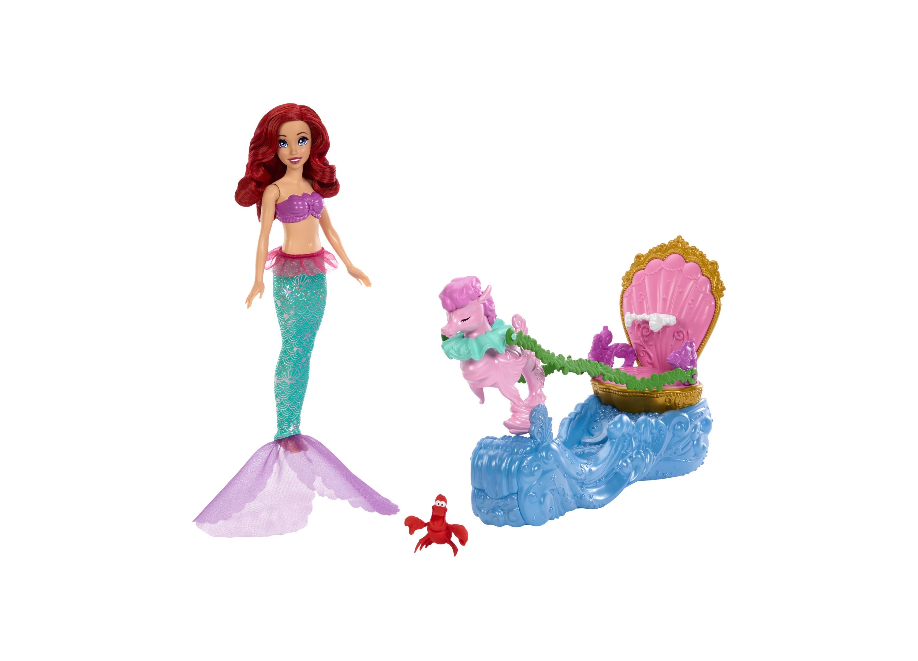 Disney Princess Ariel Rolling Chariot with Mermaid Fashion Doll - Perfect for Kids' Birthday Gifts & Pretend Play
