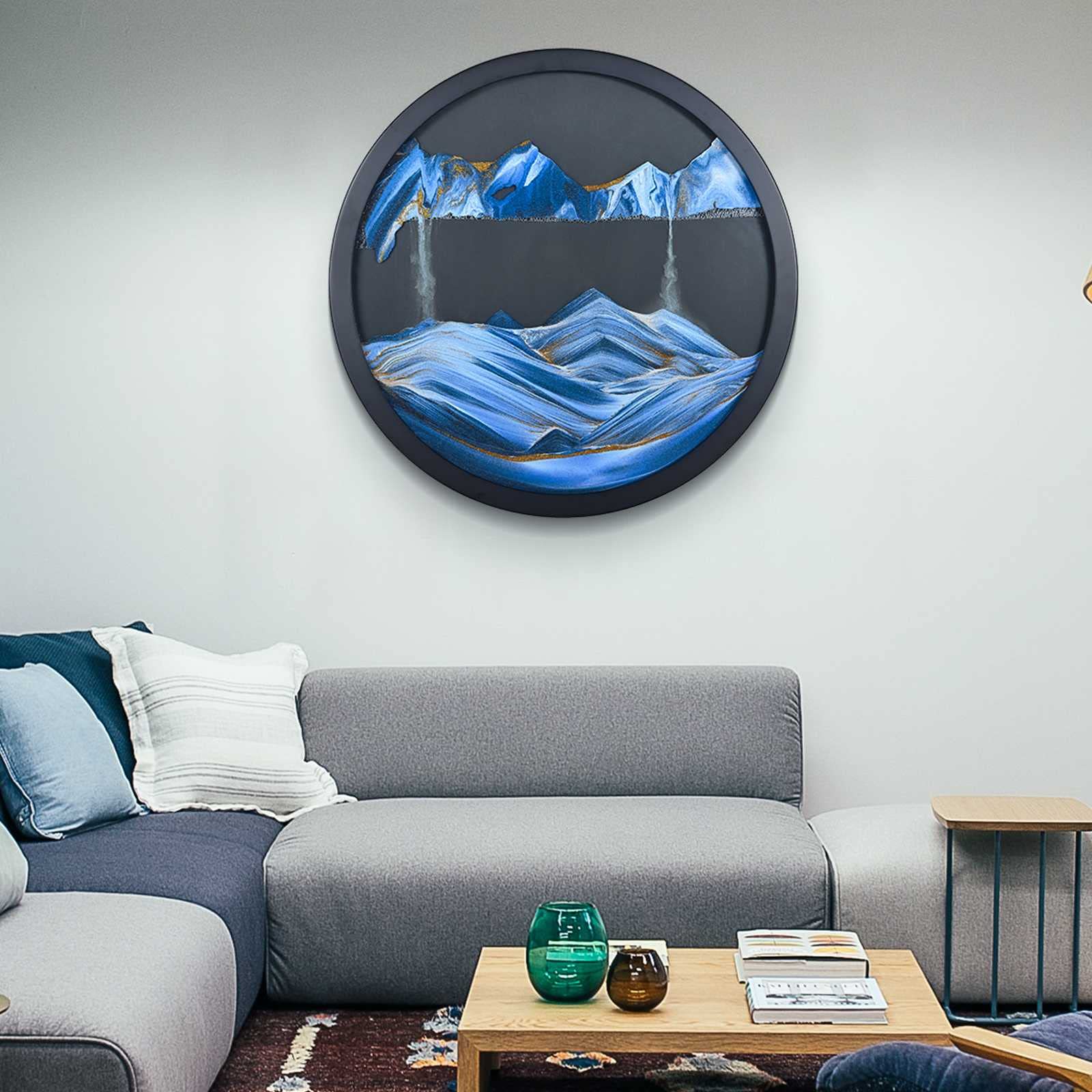 JZWLW 360° Rotating 3D Moving Sand Art Picture - Wall Mount Round Sandscape Frame Display | Dynamic Sand Motion Decor for Living Room, Bedroom, Kitchen | Relaxing Home & Office Decoration, Unique Stress Relief Gift for Adults (Perfect for Meditation Spaces & Waiting Areas)