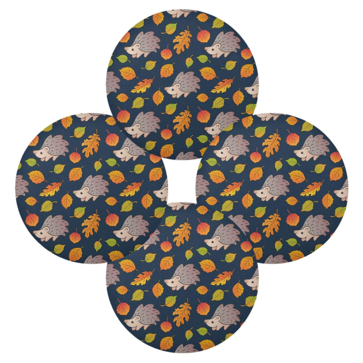 Autumn Maple Leaves Hedgehog Placemats Set of 4 - 15.4 Inch Waterproof Dining Table Mats for Thanksgiving, Fall Decor, Kitchen & Holiday Home Decoration