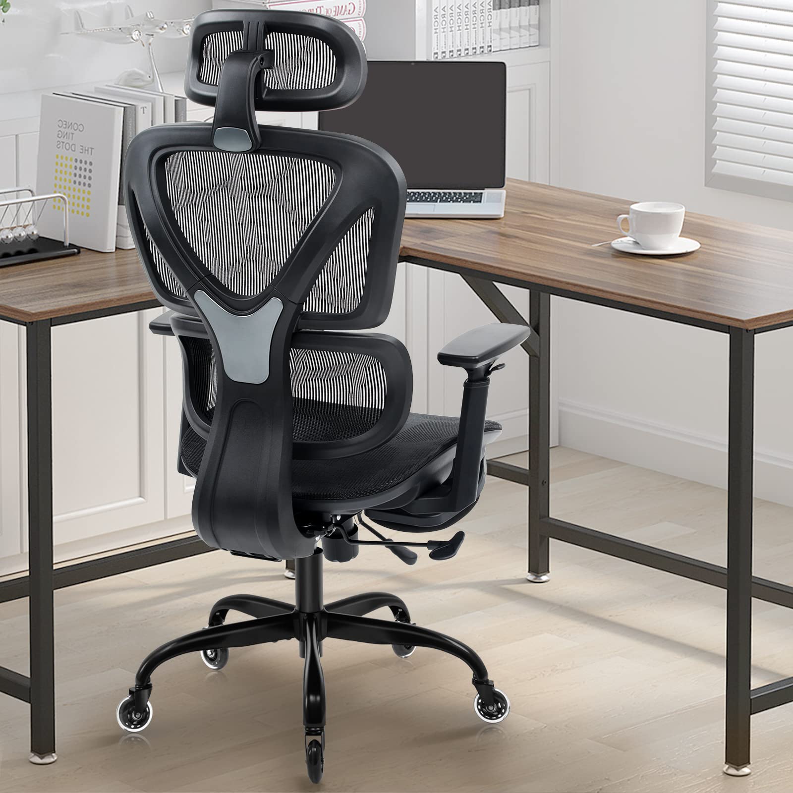 **KERDOM Ergonomic Office Chair - High Back Mesh Desk Chair with Adjustable Headrest & 15D Armrests, Breathable Computer Task Chair for Home & Office, Executive Swivel Chair with Roller Blade Wheels - Perfect for Long Work Sessions & Gaming**
