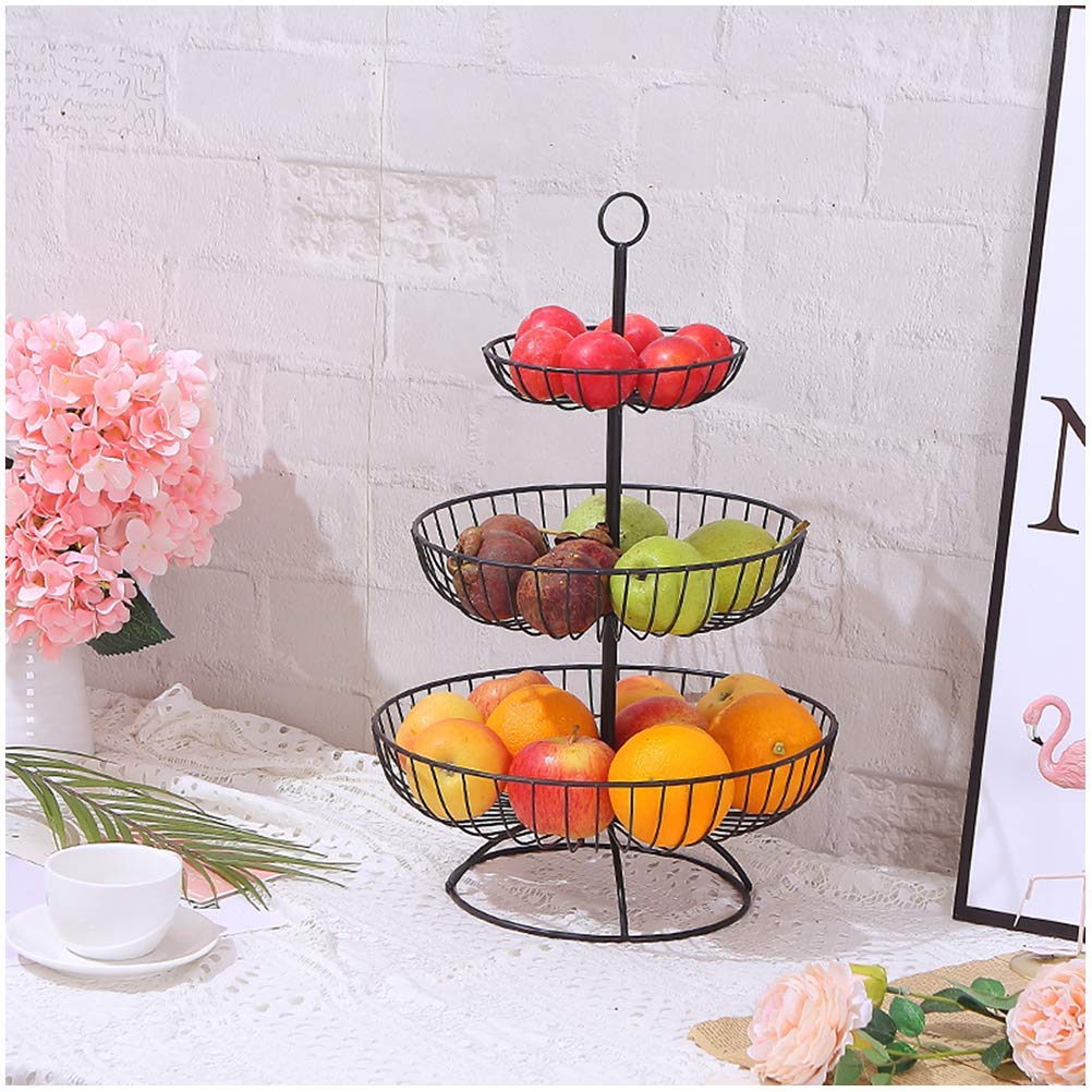 QTQHOME 3-Tier Metal Fruit Basket - 20cm Kitchen & Dining Organizer for Fruits, Snacks, Desserts - Perfect for Living Room, Kitchen Counter, and Party Serving
