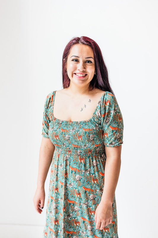 Teal Thicket Women's Smocked Dress - Flowy Summer Midi Dress with Elastic Waist | Perfect for Beach Vacations, Brunch Dates & Outdoor Weddings