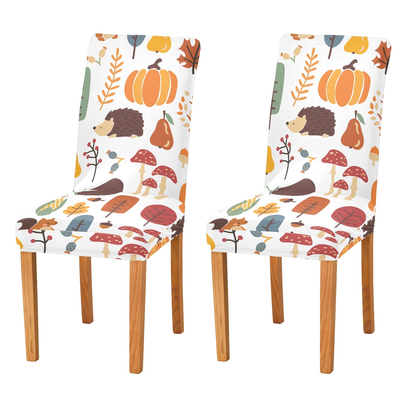 Thanksgiving & Autumn Themed Stretch Dining Chair Covers - Washable, Removable Slipcovers Set of 2 for Kitchen & Dining Room - Perfect for Holiday Decor & Everyday Use