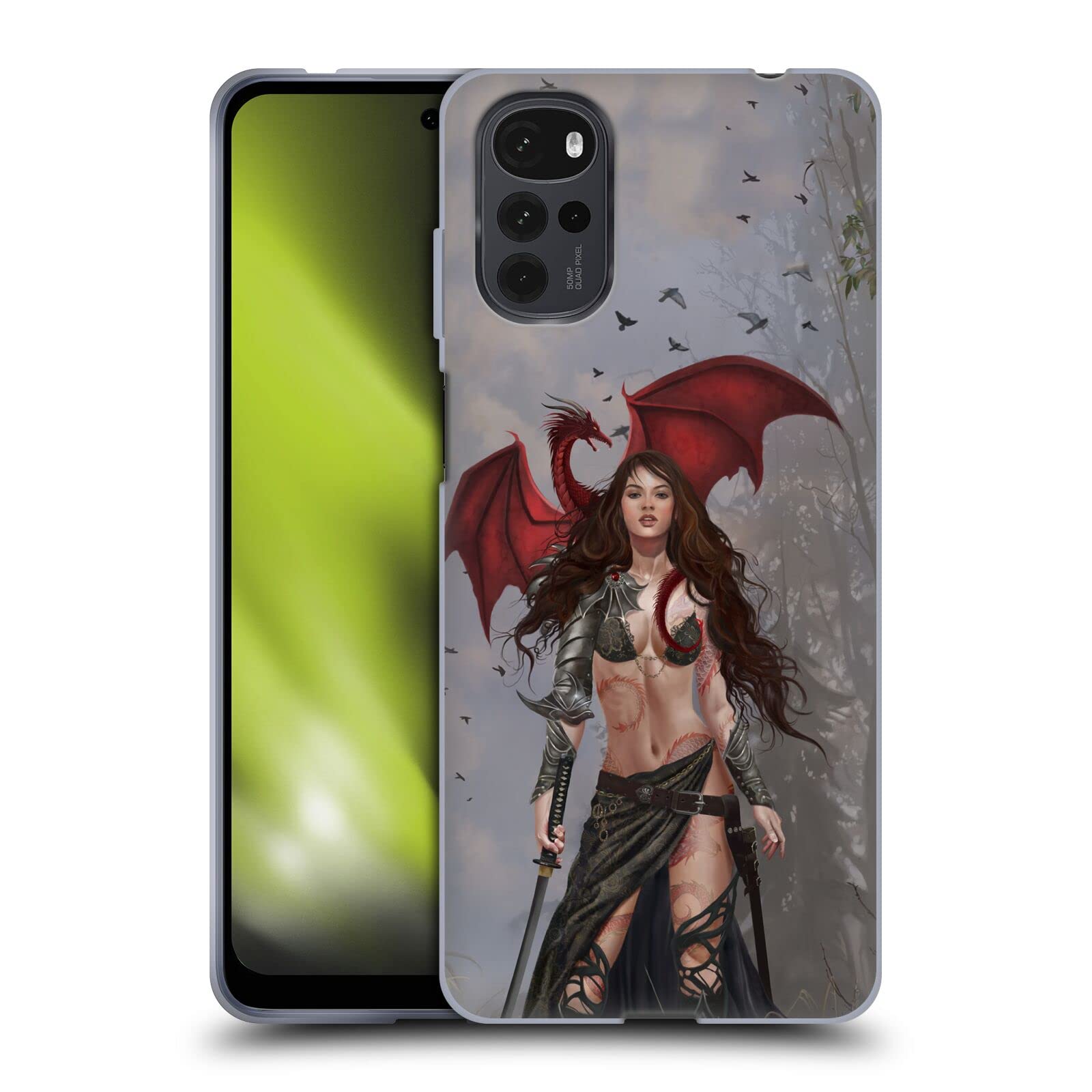 Head Case Designs Nene Thomas Dragon Witch Warrior Sword Gothic Soft Gel Case for Motorola Moto G22 - Perfect for Fantasy Lovers & Gothic Style Protection