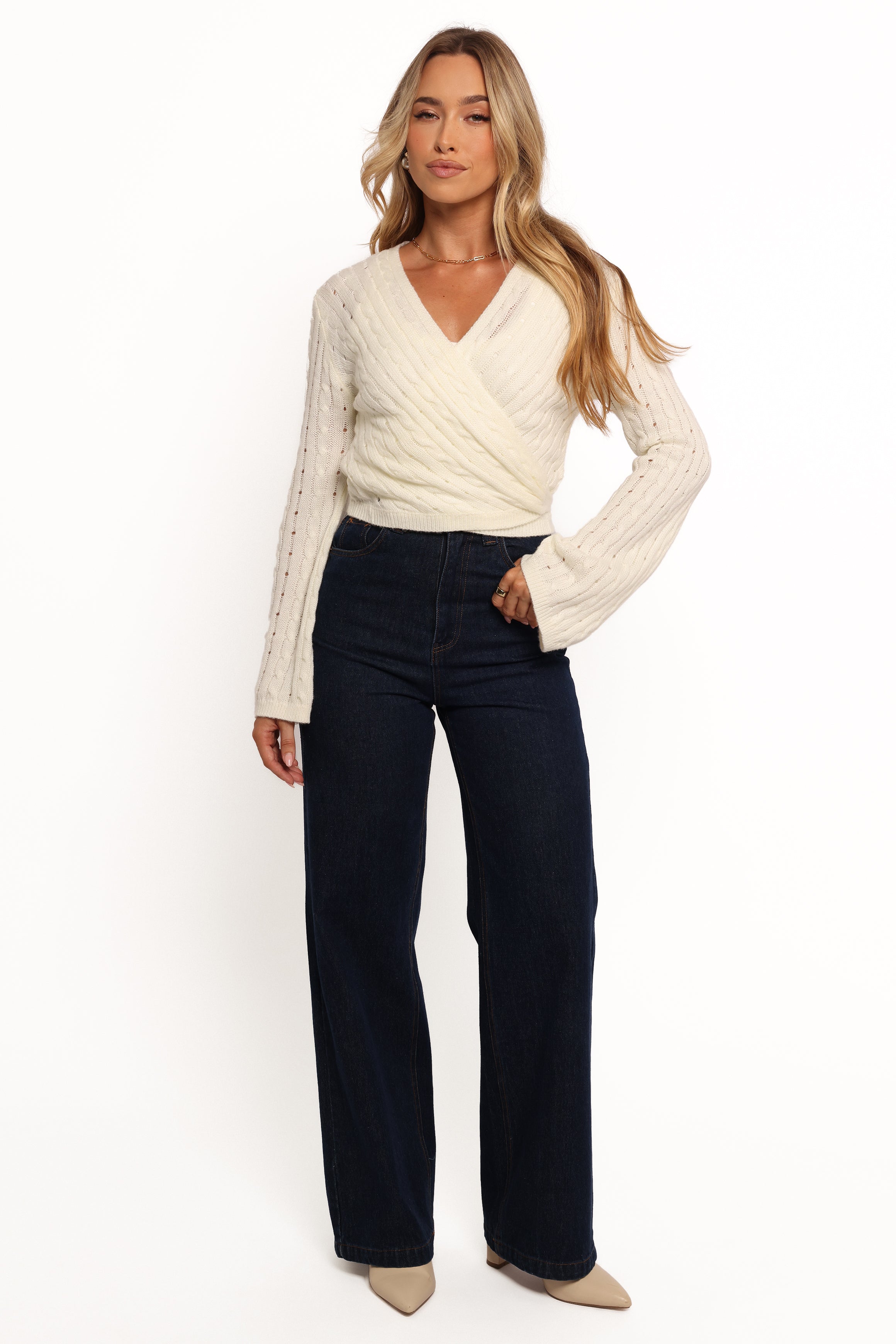 Kaelie Wrap Front Knit Top for Women - Soft Stretchy White V-Neck T-Shirt - Casual & Work Outfits - Perfect for Office, Date Night & Weekend Wear