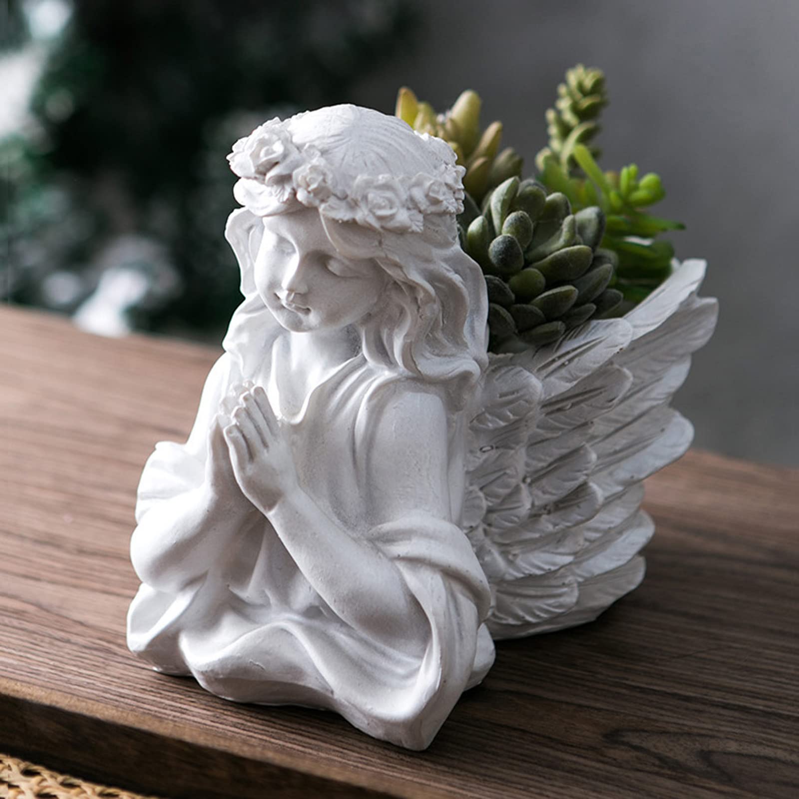 Handmade Resin Angel Wing Planter Pot - White Praying Angel Statue for Succulents & Flowers, Home Table & Outdoor Garden Decor (Plants Not Included) | Perfect for Indoor Decor, Wedding Centerpieces & Spiritual Gifts