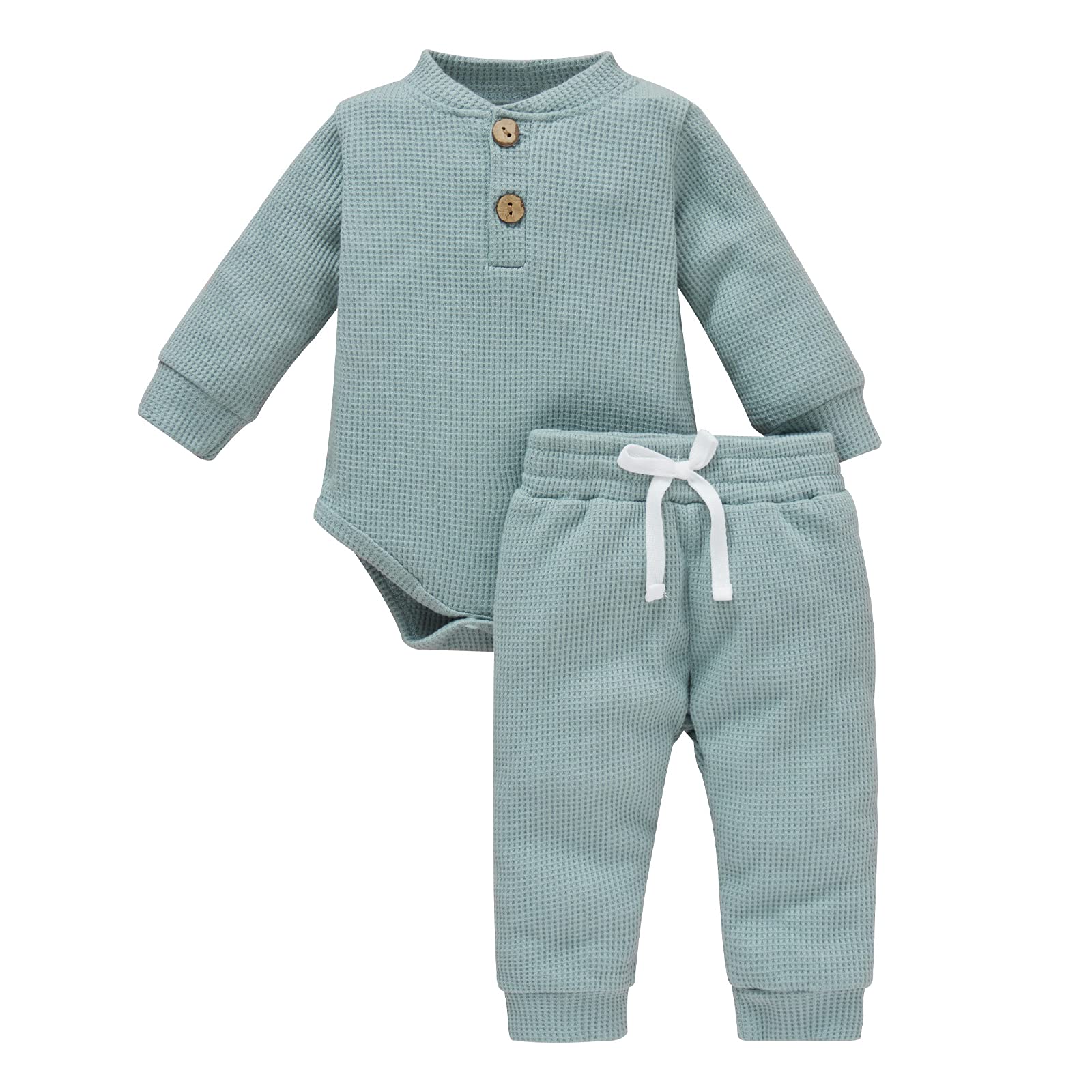 Yccutest Unisex Baby Romper & Pants Set - Soft Waffle Knit Long Sleeve Outfit for Newborn Toddlers (Fall/Winter) | Cozy Infant Clothes for Playtime, Family Photos & Everyday Wear