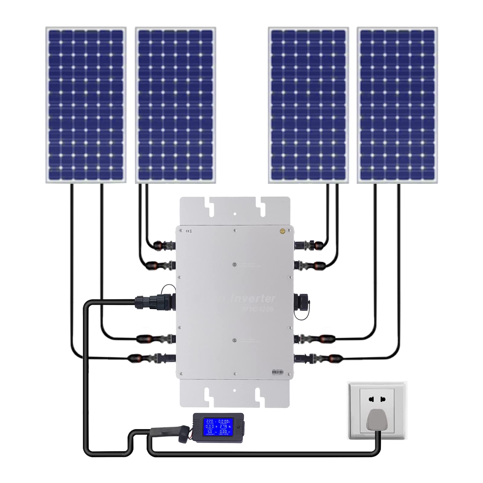 1200W Solar Micro Inverter with MPPT Technology | Pure Sine Wave DC to AC Converter | IP67 Waterproof | LCD Display | Grid-Tie Inverter for Solar Panels | Ideal for Trucks, RVs & Off-Grid Power Systems (White/Silver)