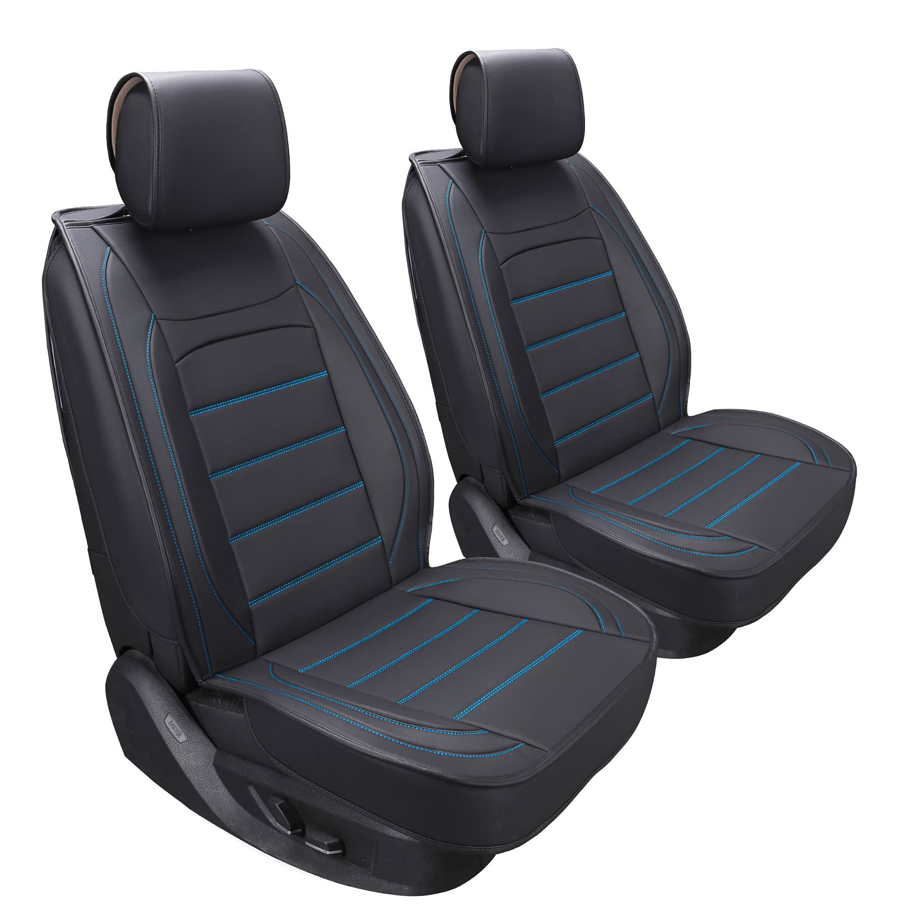 Sanwom Universal Waterproof Leather Car Seat Covers (2-Piece Set) - Premium Leatherette Auto Seat Protectors for SUV, Truck & Most Vehicles - Black & Blue - Perfect for Road Trips & Daily Commute