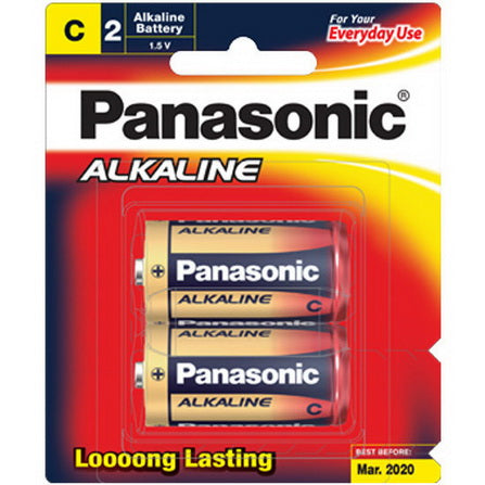 Panasonic Alkaline C Batteries (2 Pack) LR14T/2B - Long-Lasting Power for Flashlights, Toys, and Electronic Devices