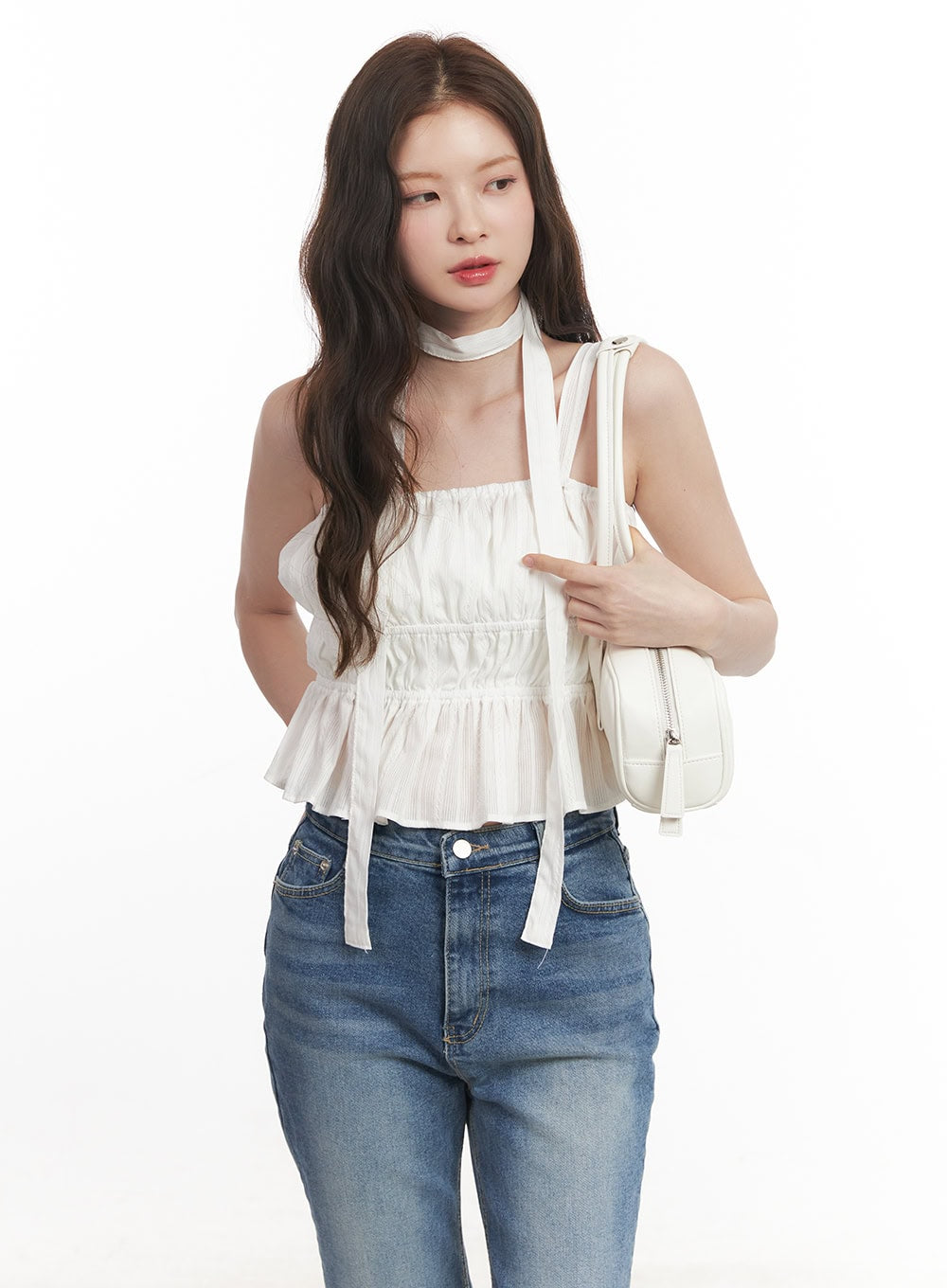 Flirty Frill Crop Cami Top with Scarf - Women's Fashion Summer Blouse for Casual Outings & Beach Vacations