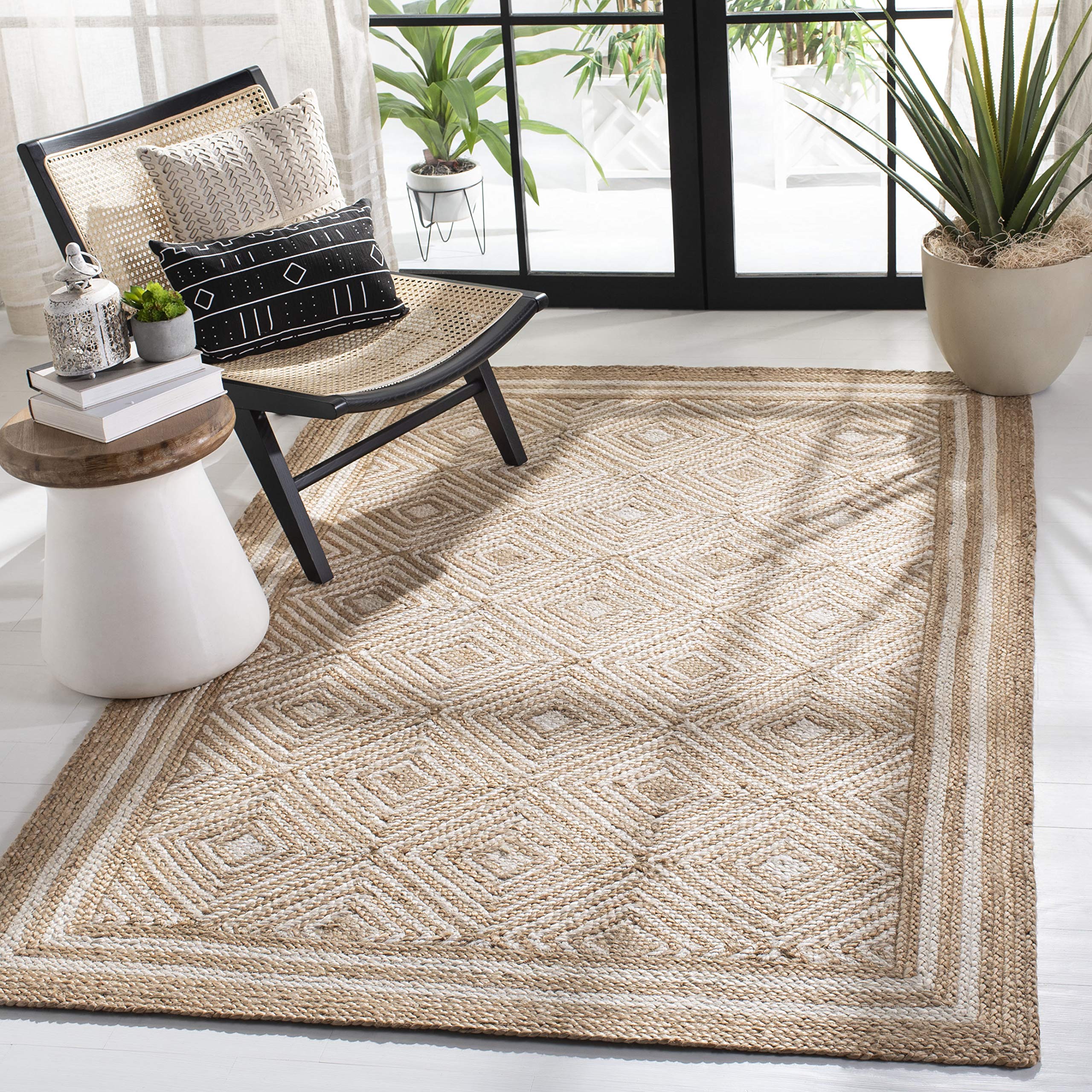 SAFAVIEH Natural Fiber Collection 6' x 6' Square Ivory Moroccan Boho Jute Area Rug - Perfect for Living Room, Bedroom & Boho Home Decor