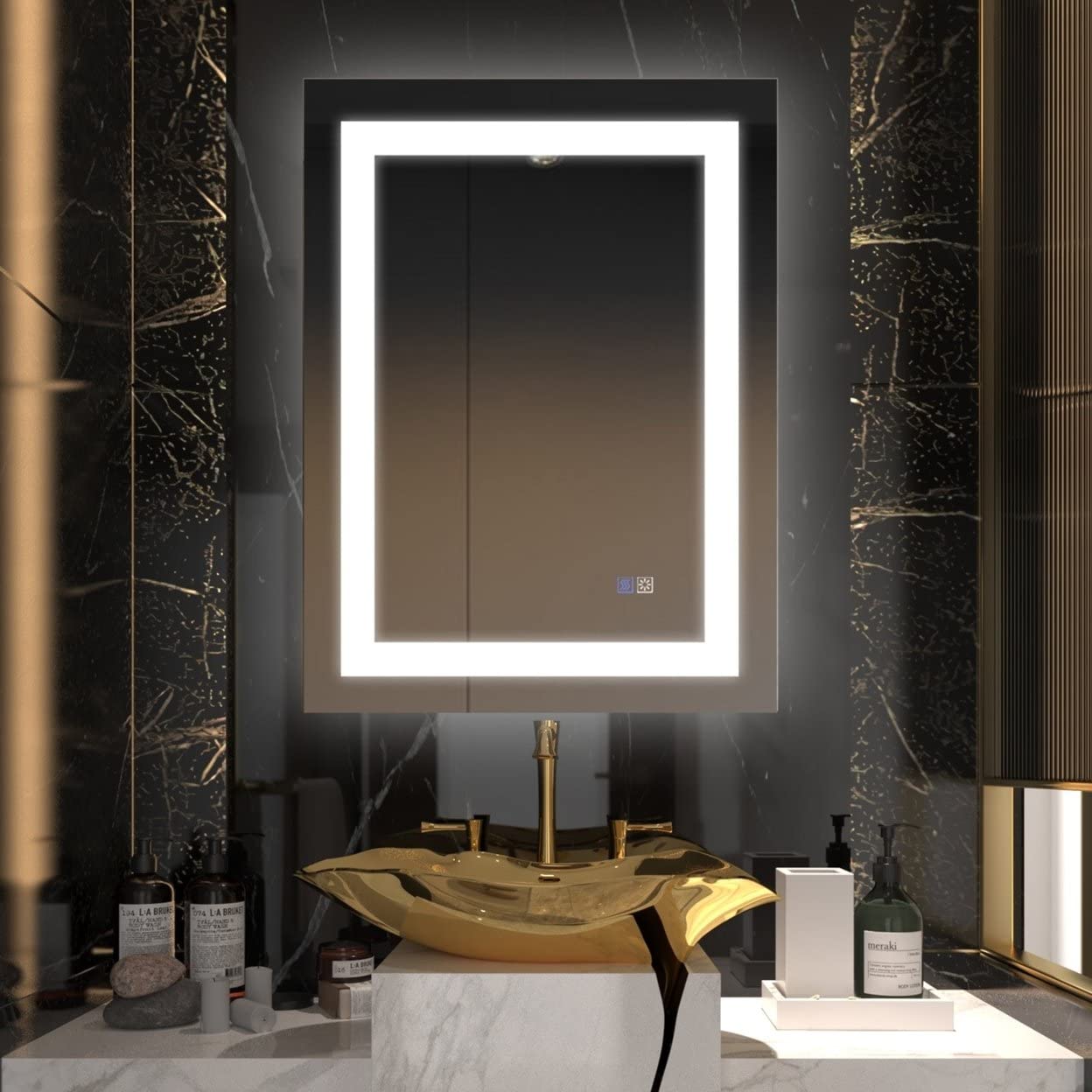 ExBrite 24 x 32 Inch LED Bathroom Vanity Mirror with Adjustable Brightness - Perfect for Makeup, Shaving & Home Decor (Wall Mount or Freestanding)