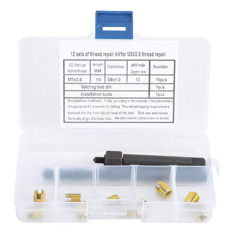 Yunnyp 12PCS M5 x 0.8 Thread Repair Kit - Self Tapping Thread Inserts Tool Set for Metal, Plastic & Wood - Fix Stripped Threads in Automotive, Furniture & DIY Projects