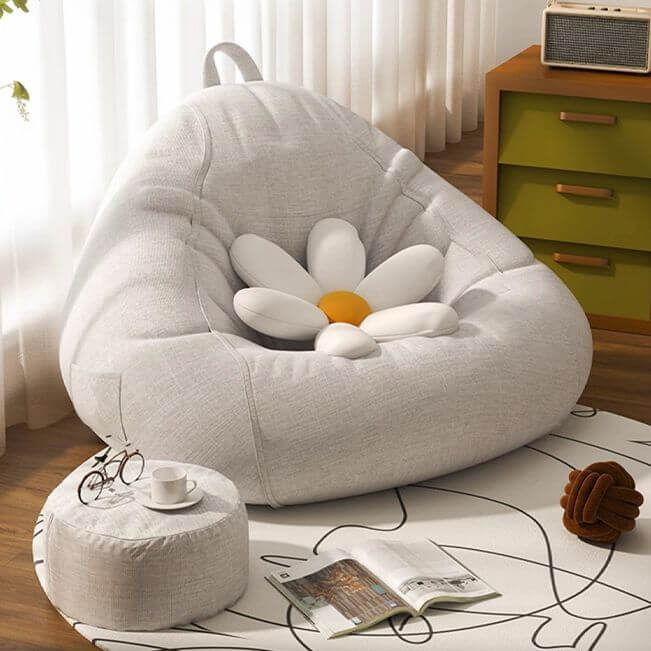 Premium Linen Upholstered Bean Bag Chair Set with Extra Firm Polystyrene Bean Fill - Comfortable Lounge Seating for Living Room, Bedroom, or Game Room