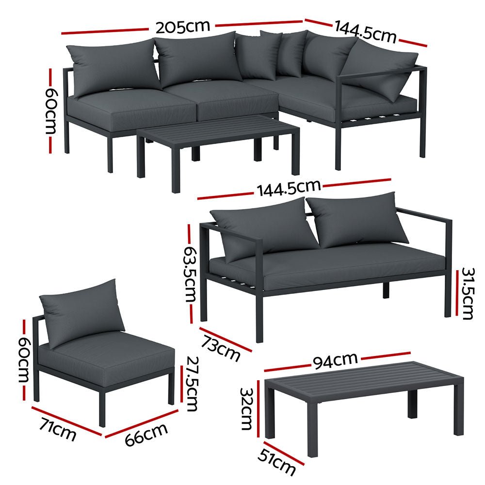 4-Piece Outdoor Patio Furniture Set - Aluminum 4-Seater Sofa with Cushions in Charcoal - Perfect for Backyard, Garden, and Poolside Relaxation