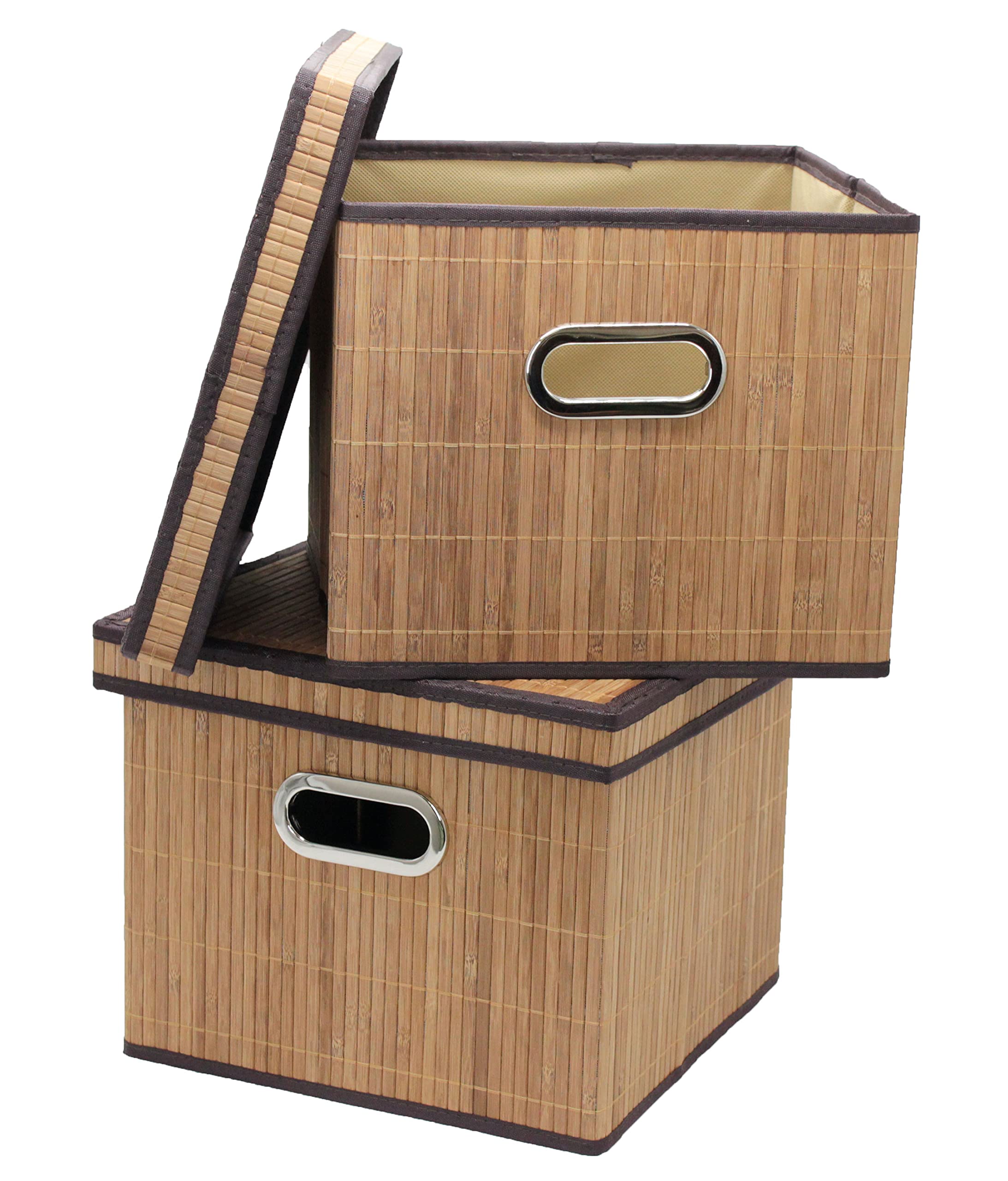 Natural Bamboo Foldable File Cabinet Storage Box - 2 Pack Letter Size Hanging Organizer with Lid for Home & Office Organization | Eco-Friendly Desk Storage Solution for Documents, Files, and Office Supplies