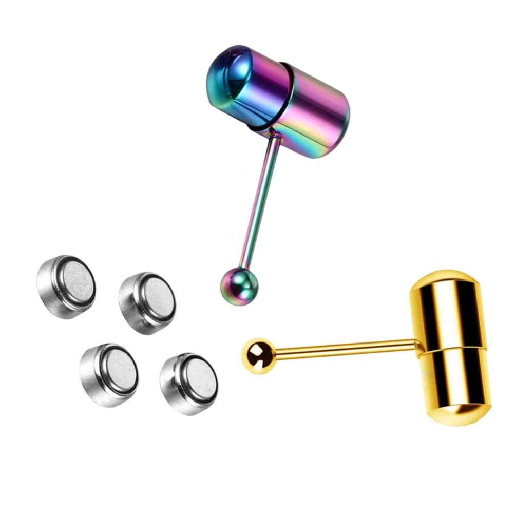 Vaguelly 2PCS Stainless Steel Vibrating Tongue Rings - Hypoallergenic Body Jewelry for Women & Men - Barbell Tongue Piercing Bars with Batteries - Perfect for Parties, Clubs & Self-Expression
