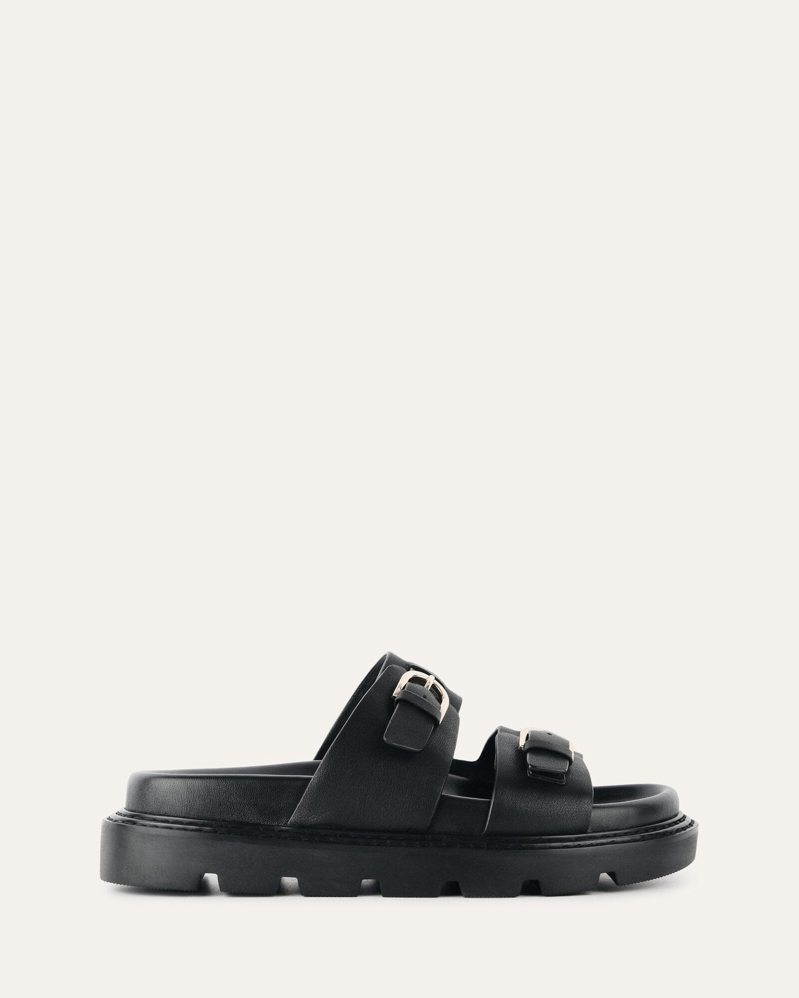 VICHY Women's Flat Sandals - Black Leather Comfortable Slip-On Shoes for Casual Wear, Walking & Beach Outfits