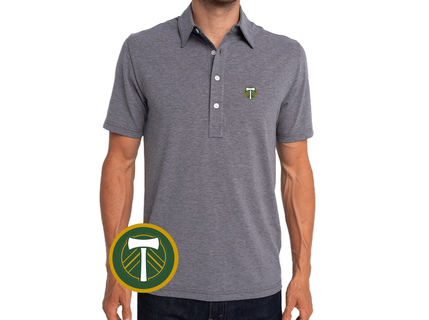 Portland Timbers Performance Range Polo Shirt - Official Badge - Heather Gray - Perfect for Soccer Fans, Game Day & Casual Wear