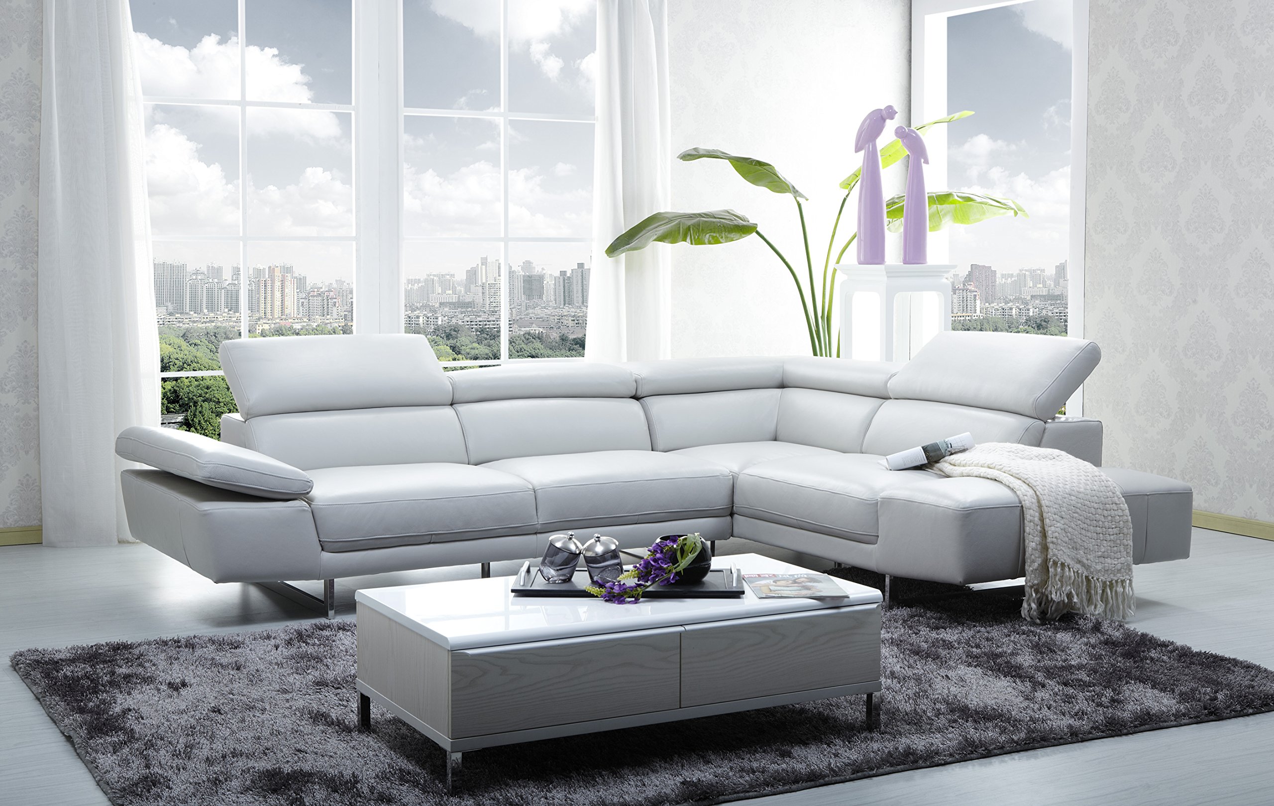 J and M Furniture 1717 Italian Leather Sectional Sofa - Right Hand Facing Modern Living Room Set for Home Theater & Family Gatherings